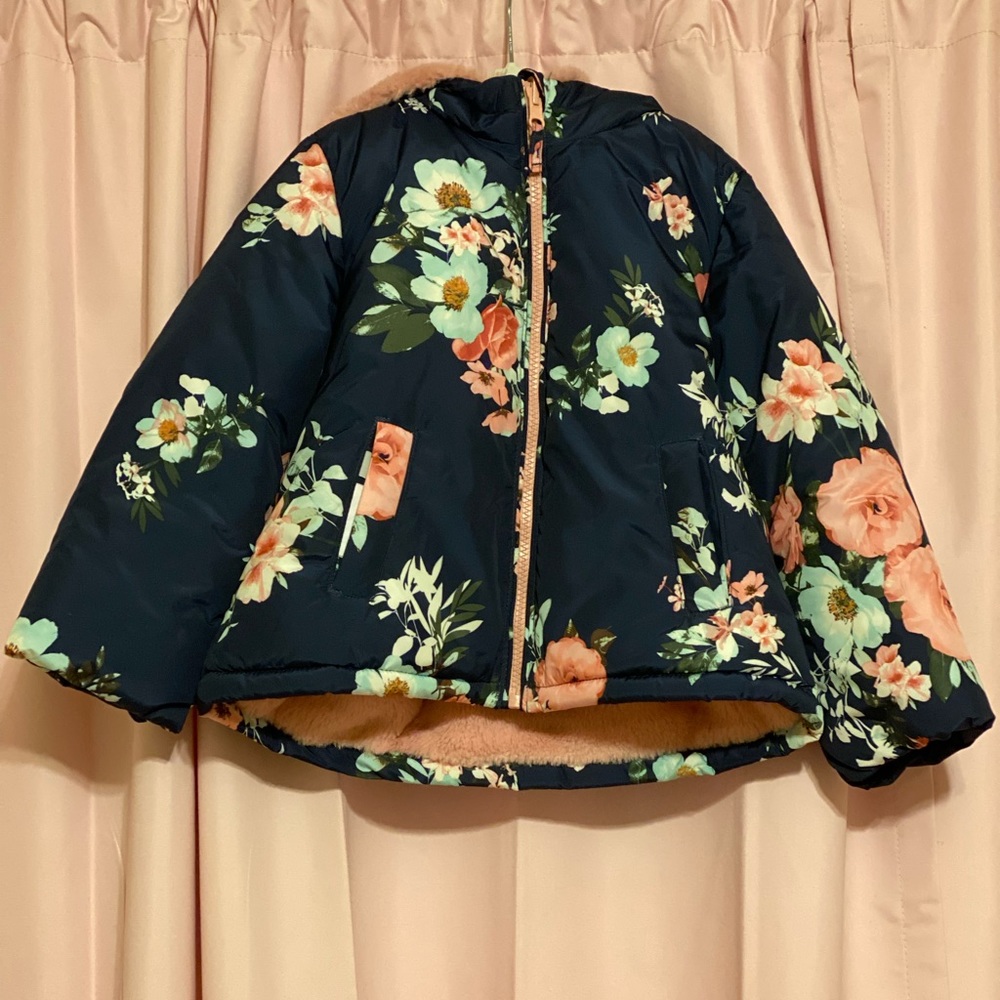 EUC 5T Reversible Cozy Navy Floral Jacket